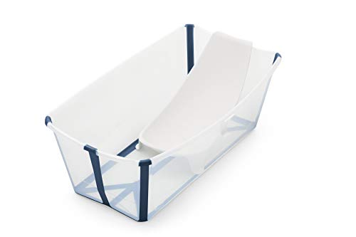 STOKKE® Flexi Bath® - Bañera bebé plegable con asiento para recién nacidos │ Piscina portátil para niños hasta los 4 años - Color: Transparent Blue