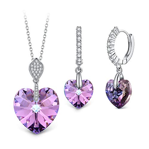 T400 Jewelers "Mi Destino Collar con Colgante de corazón y Pendientes de leverback de Swarovski Elements Cristales Conjuntos de joyería de Moda para Mujer,45+5cm