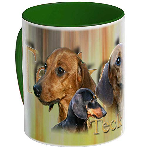 Taza de cerámica, diseño de perro de pelo corto, color cromado, verde bosque