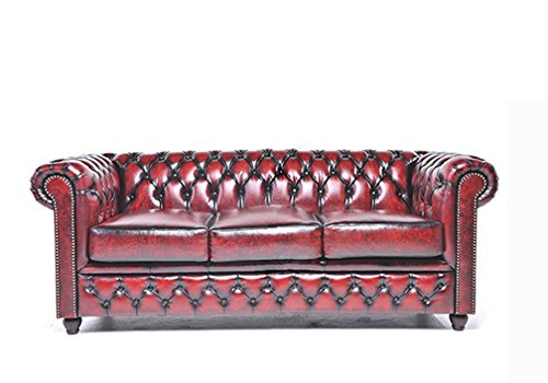 The Chesterfield Brand -Sofá Chester Brighton Rojo Gastado -3 plazas -Hecho artesanal en cuero natural