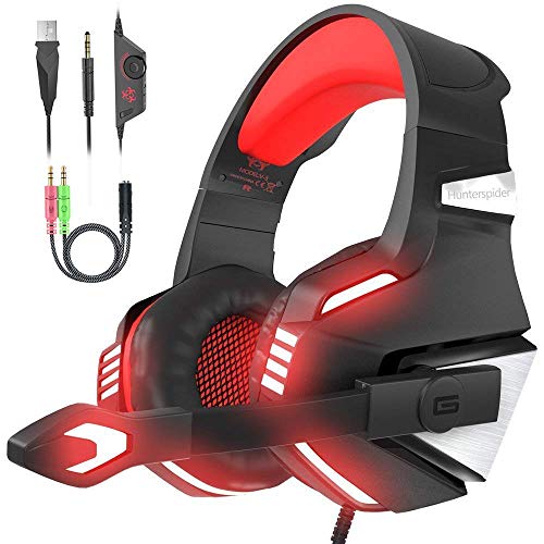 VersionTech. Auriculares para videojuegos PS4 con micrófono plegable, sonido envolvente, luz LED, control de volumen, cancelación de ruido, banda acolchada para PS4/PC/Xbox One/PSP/móvil/tableta.