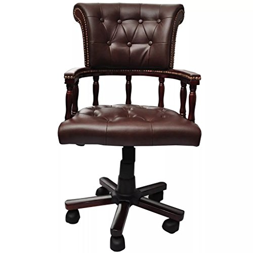 vidaXL Chesterfield Silla Giratoria de Cuero Color Marrón Elegante Mueble Hogar Oficina