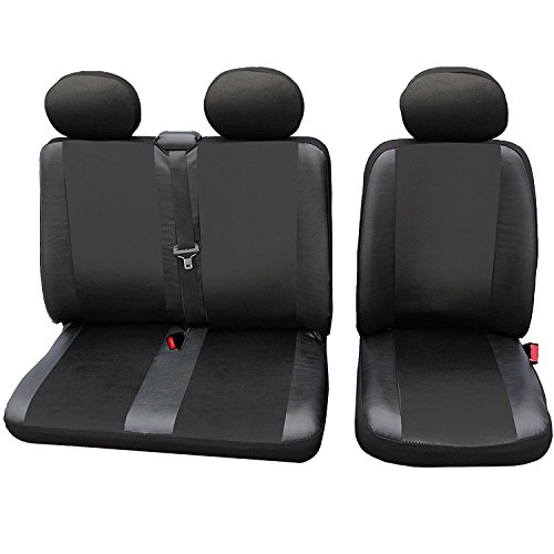 WOLTU AS7326 Cubiertas de Asientos de automóvil universales para Furgonetas, 1 + 2 Fundas de Asiento de Cuero Negro