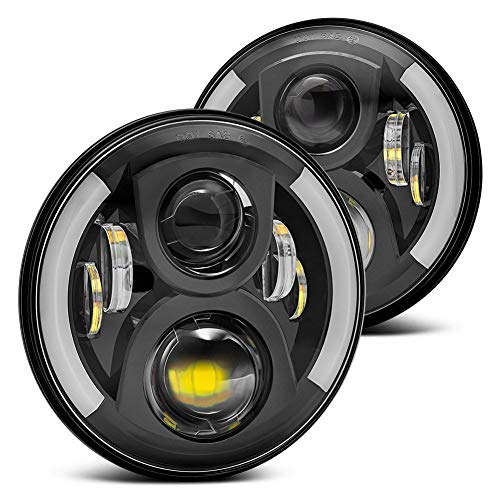 XDDXIAO 7"Faros para Jeep Wrangler TJ JK 7 Pulgadas Faros proyectores LED Alrededor del Classic Mini Austin Rover para Hummer H1 H2,Negro