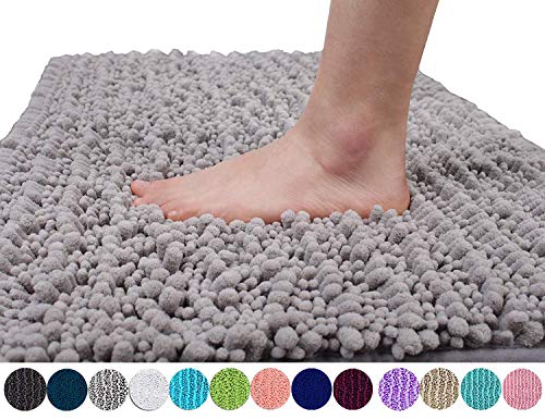 YIQI Alfombra de baño de Felpa de Microfibra de Chenilla, Suave y acogedora, Agua súper Absorbente, Antideslizante, Gruesa para Dormitorio de baño (Gris)