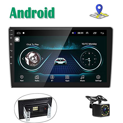 Android Radio Coche 2 DIN GPS Navi Autoradio estéreo Camecho 10'' Pantalla táctil Bluetooth FM Receptor Teléfono móvil Enlace de Espejo con Doble USB + Cámara Trasera