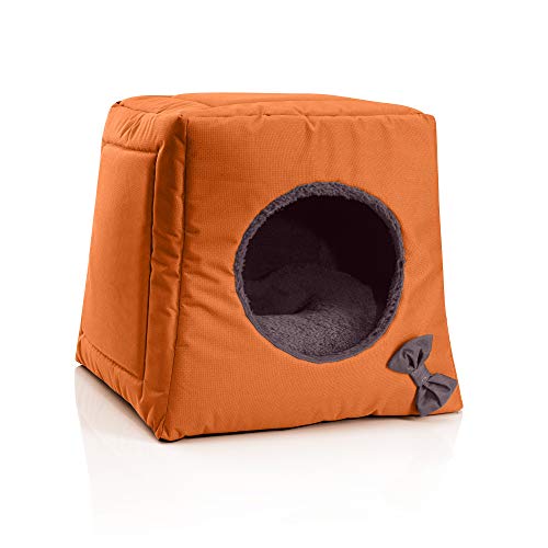 BedDog® Cueva para Gatos 3-1 Cala, Alfombra colchon para Gatos, Almohada Lavable, casa y Sofa, cojín para Gatos/Perros, Nido para Mascotas, Color Russet-Brown (Naranja/Marron)