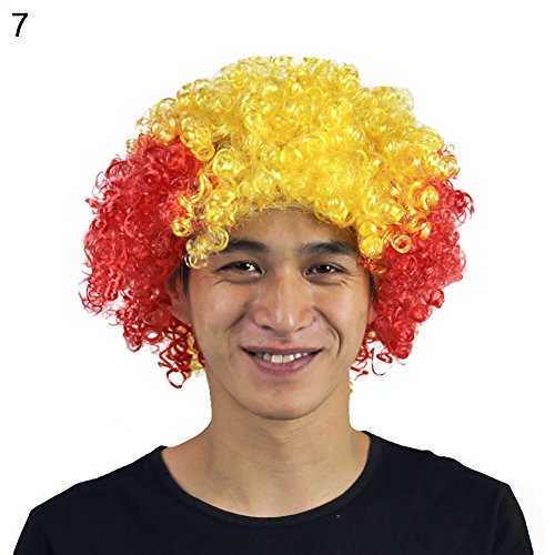 Colorido Bandera nacional Peluca Campeonato Mundial de fútbol Copa del mundo Auriculares Suministro de fiesta Afro Big Hair Afro Hair Explosion Head Peluca para fiesta Cosplay