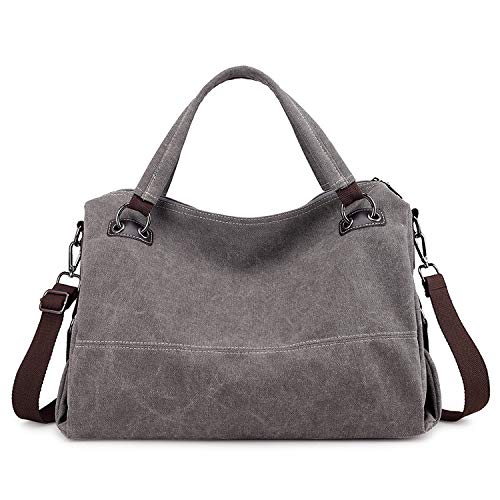 Czemo Bolsos Bandolera de Mujer Bolso de Mano Grandes Bolsas de Tela Lona Bolsos de Viaje Tote Bolso Shopper Gris