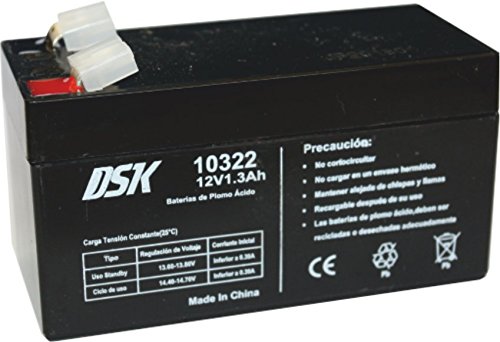DSK 10322 - Batería Plomo Acido 12V 1,3 Ah, Negro. Ideal para alarmas de hogar, Juguetes electricos, cercados, balanzas.