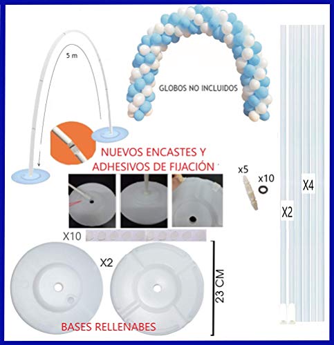 FIESTADEKOR Estructura para Arco DE Globos 5 Metros + 2 Bases RELLENABLES DE Agua