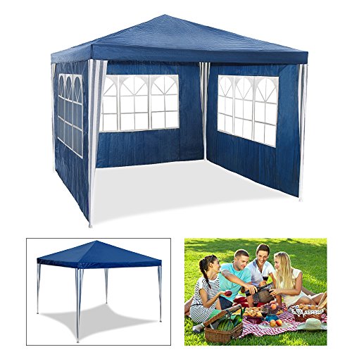 HG Tienda de campaña Carpa de jardín para fiestas sombría, marquesina toldos impermeable de 3 x 3 m , carpa para eventos, camping o asociaciones de alta calidad con tubos de acero, color azul