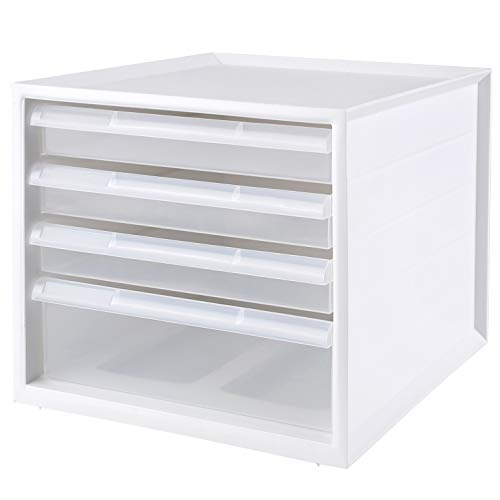 HOMFA Organizador de Escritorio Organizador Material Oficina Organizador para Documentos con 4 Cajas Blanco 33.5x27.5x25.5cm