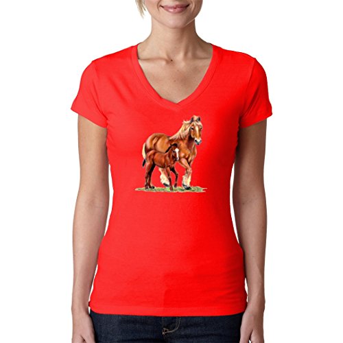 Im-Shirt Fun Girlie V de Cuello Camiseta – Diseño de Caballo – Yegua con Potro by en de Camiseta Rojo X-Large