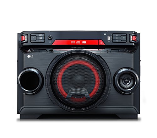 LG OK45, Microcadena (Home Audio Mini System, Multi Bluetooth 4.0, Altavoz Iluminado, Reproductor MP3 y WMA, Entrada de Micrófono), 220W, Negro/Rojo