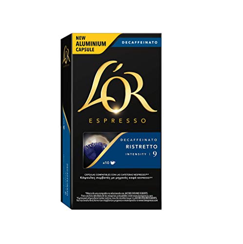 L'Or Espresso Café Ristretto Decaffeinato Intensidad 9 - 40 cápsulas de aluminio compatibles con máquinas Nespresso (R)* (4 Paquetes de 10 cápsulas)