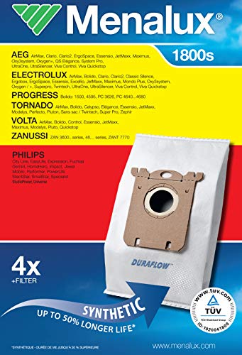 Menalux 1800 Pack con 5 bolsas y 1 filtro para aspiradores AEG, Electrolux y Philips
