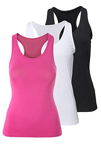 Mujer Camiseta de Tirantes Básica Deporte de Gimnasio Sueltas Formación Ejecutar Camiseta sin Mangas, XL, Negro + Blanco + Rojo