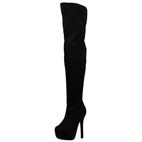 Mujer Tramo sobre La Rodilla Talón De Bloque Alto Largo Noche Talle Grande Botas - Nero - UK5/EU38 - KL0071