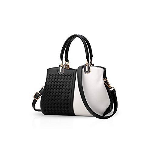 NICOLE&DORIS Bolsos de Mano Hombro Bolso de Crossbody Bolsa de Mensajero PU Negro Blanco