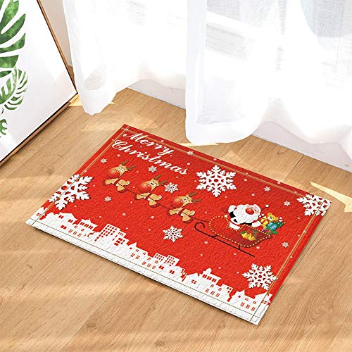 nn Merry Christmas Santa Decorating Red Nose Reno Caja de Regalo Resistencia al Desgaste Antideslizante Comodidad decoración de Puertas Interiores y Exteriores Alfombra de baño