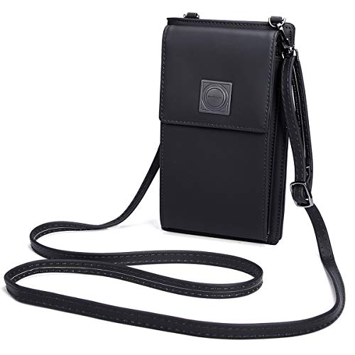 OURBAG Billetera de cuero con estilo de las mujeres Monedero pequeño y lindo Mini bolso de hombro Bolsa de teléfono Negro