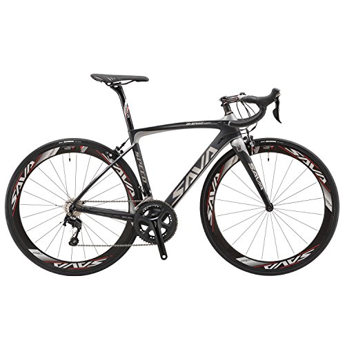 SAVA Bicicleta de Carretera de Fibra de Carbono 700C  SHIMANO 5800 22-Velocidad Sistema de Transmisión/Frenado Maxxis Neumáticos Fi'zi: k Cojín Bicicleta Carbono Urbana (Negro & Gris, 520mm)