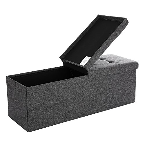 SONGMICS Puff Baúl Plegable, Taburete de Almacenamiento, Asiento para Calzarse, 110 x 38 x 38 cm, 120 L, Carga Máxima de 300 kg, Gris Oscuro LSF76GYZ