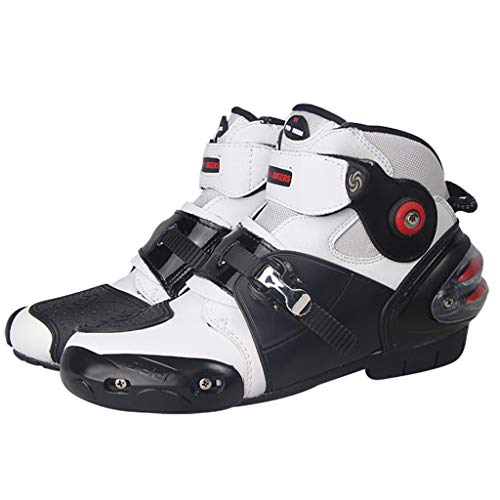 WQLESO Carretera para Hombre de la Moto del Jinete de la Motocicleta Botas Botines Viajes Equipo al Aire Libre del Motorista Corto,White- 46