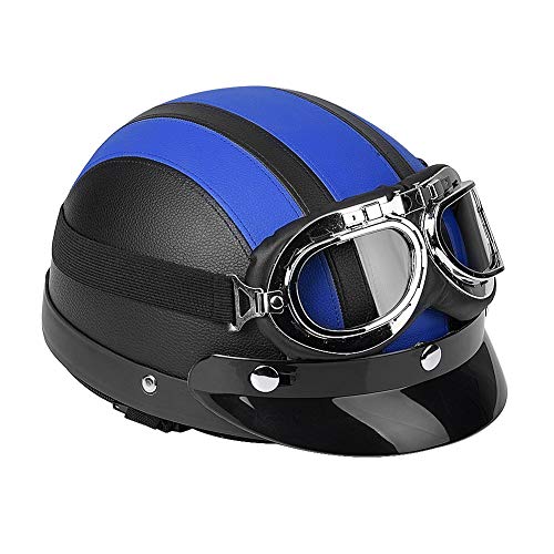 Zerone Motorcycle Helmet, universal de motocicleta de Roller de piel sintética con abierto cara, media Casco y visera UV Gafas de color azul