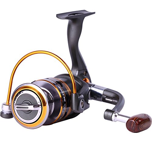 zoostliss Spinning Carretes de pesca con izquierda/derecha intercambiables plegable Mango de madera 5.2: 1 relación de engranajes suave 11BB para barco de bajura Rock agua dulce agua salada pesca