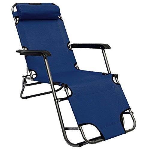 AMANKA Tumbona Plegable | Cómoda Silla de Playa 153 cm + Reposacabezas + Reposapiernas + Respaldo Reclinable | Azul Oscuro