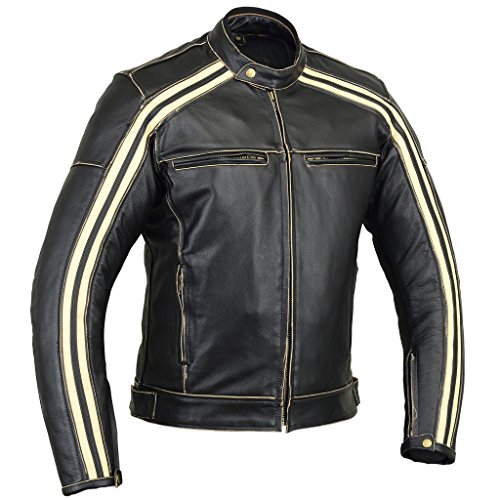 Australian Bikers Gear  Retro Style 'The Bonnie' - Chaqueta de moto, Negro / Blanco, M