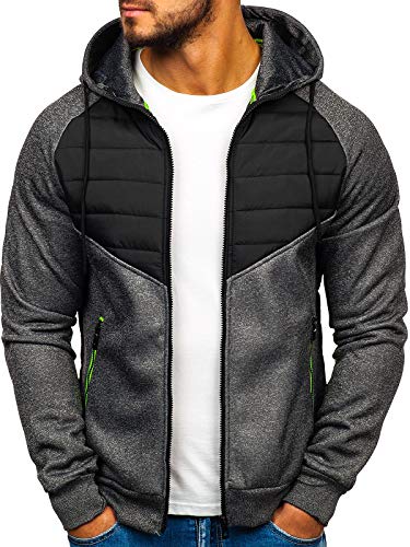 BOLF Hombre Chaqueta Guateada de Entretiempo con Capucha Cierre de Cremallera Estilo Diario J.Style KS1890 Gris Grafito M [4D4]