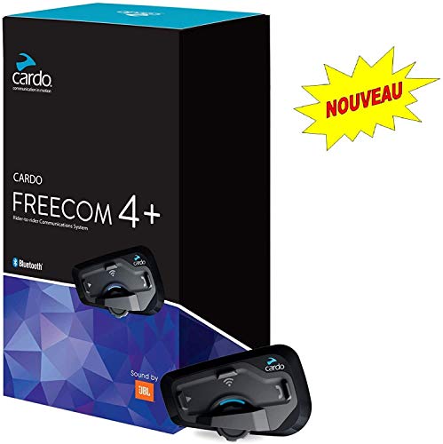 Cardo FRC4P001 Plus-Sistema de comunicación Bluetooth de Motocicleta de 4 vías con operación de Voz Natural, Sonido de jbl (Paquete único), negro, Freecom 4 Soltero