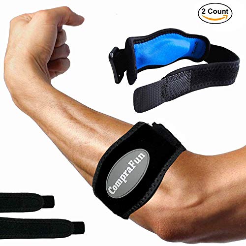 Coderas con Almohadillas de Compresión, CompraFun Coderas Deportivas Alivio Dolor y Soporte Codos de Golfista y Tenista, Recuperación Epicondilitis Lateral y Tendinitis, Almohadilla EVA (2 Piezas)