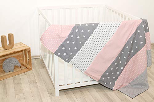 Colcha para bebé de ULLENBOOM ® con rosa gris (manta de arrullo para bebé de 100 x 140 cm, ideal colcha para el cochecito; apta alfombra de juegos)