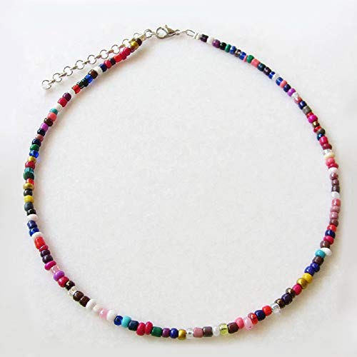 Collar de cuentas de arroz de colores a la moda para mujer, joyería de moda, gargantilla de cuentas, joyería de fiesta, regalo, decoración de cuello, bohemio, accesorios de joyería (color profundo)