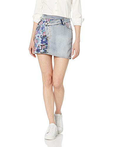 Desigual Miniskirt Roses Falda, Azul (Denim Bleach Soft 5163), 40 (Talla del Fabricante: 32) para Mujer