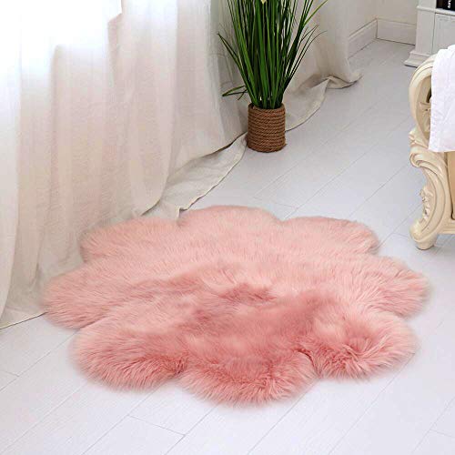 DQMEN Piel de Cordero Oveja/Sheepskin Rug Cordero, imitación mullida Alfombras imitación Piel sintética Deko Piel,para salón Dormitorio baño sofá Silla cojín (Rosa, 45 X 45 CM)