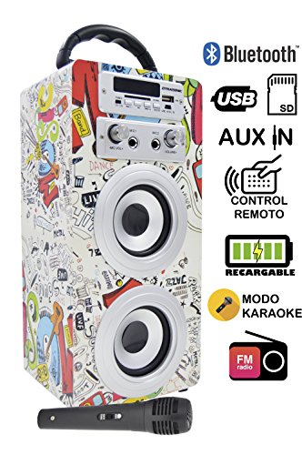 DYNASONIC 025-2 Altavoz Inalámbrico Portatil | Bluetooth, Karaoke, Micrófono Incluido, Entradas USB/SD, Radio FM, 10W