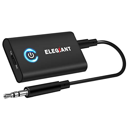 ELEGIANT Transmisor Bluetooth 5.0, Adaptador 2 en 1 para TV Coche, Jack 3,5 mm Receptor Audio Música Baja Latencia en Modo RX TX, Conexión multipunto para Altavoz MP3/MP4 DVD Sistema Estéreo etc.