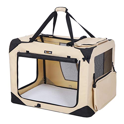 FEANDREA Bolsa de Transporte para Mascotas Transportín Plegable para Perro Portador Tela Oxford Beige S 50 x 35 x 35 cm PDC50W