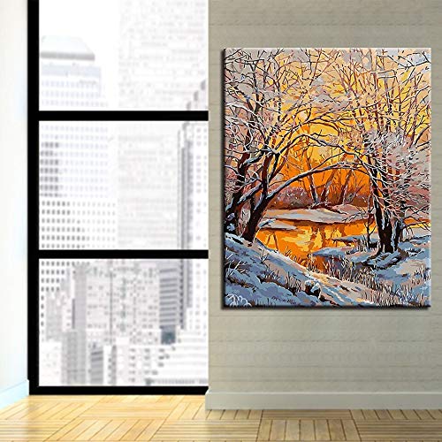 ganlanshu Pintura sin Marco Pintura al óleo Digital Prensa Digital Paisaje de Nieve Bosque Moda Arte Moderno de la Pared Imágenes Populares Decoración del hogarCGQ8439 40X50cm