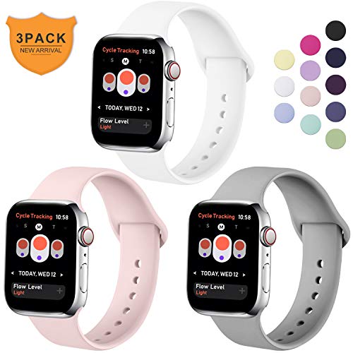 Hamily Correa Compatible con Apple Watch 38mm 40mm, Correa de Repuesto de Silicona Suave para Apple Watch Series 5/4/3/2/1, S/M, Blanco/Rosa/Gris