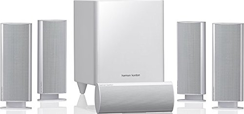 Harman/Kardon HKTS 30WQ Sistema Completo de altavoces para Home Theatre de sonido envolvente de 5.1 canales que incluye 4 altavoces satélite dobles de rango medio, 1 altavoz central y un Subwoofer de 200 W, color negro