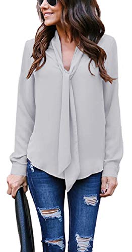 heekpek Camisa Lisa Manga Larga Blusa Escote en V para Mujer Primavera Otoño