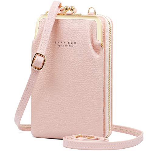 HNOOM Bolso Movil Mujer, Bolso Bandolera Móvil, Bolso Pequeño Bandolera para Damas Mujeres con Ranuras para Tarjeta de Correa (Rosa)