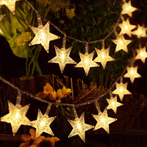 HOMVAN Luces de Estrellas 50 LED Estrellas 7.5M Baterías Powered Decorativo Blancas de Luz Cálida Luces para la Navidad, Fiesta, Jardines, Casas, Boda