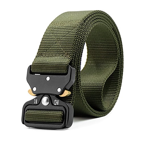 HOTSO Nylon Cinturón Táctico, Pretina Militar al Aire Libre 130cm Longitud Lona Transpirable Ceñidor para Hombre y Mujer Cintura con Hebillas de Metal (Verde Militar)